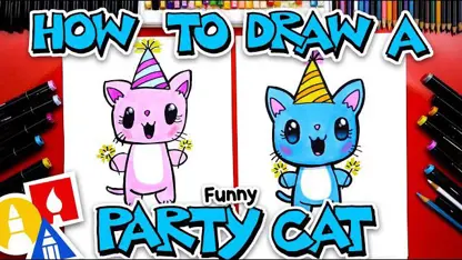آموزش نقاشی به کودکان - گربه مهمانی خنده دار با رنگ آمیزی