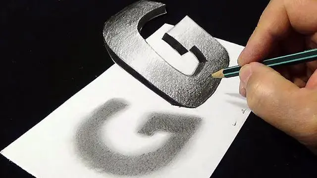 گام نقاشی سه بعدی با مداد حرف g