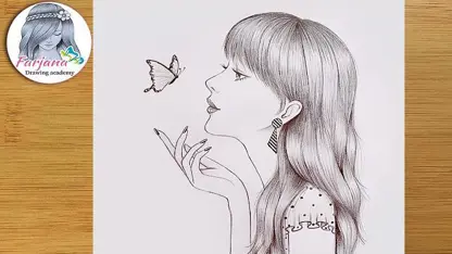 آموزش طراحی با مداد برای مبتدیان - دختر زیبا با پروانه