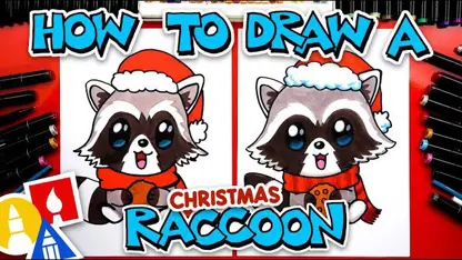 آموزش نقاشی به کودکان - راکون کریسمس با رنگ آمیزی