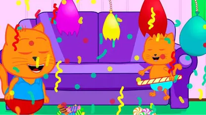 کارتون خانواده گربه این داستان  - بالن های رنگی با آب نبات