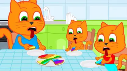 کارتون خانواده گربه با داستان - پیتزا کاراملی رنگین کمانی
