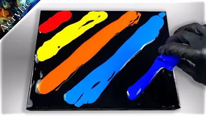 آموزش نقاشی با تکنیک ریختن رنگ اکرلیک روی بوم سیاه "یخ و اتش"