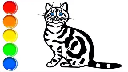 اموزش نقاشی به کودکان به همراه رنگ امیزی با موضوع " گربه "