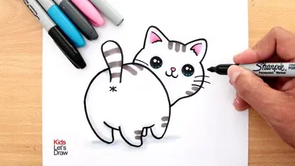 آموزش نقاشی به کودکان - یک بچه گربه ناز با رنگ آمیزی