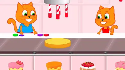 کارتون خانواده گربه با داستان - خط تولید کیک