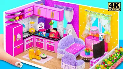 کاردستی با کارتون برای کودکان - ساخت خانه بنفش با آشپزخانه