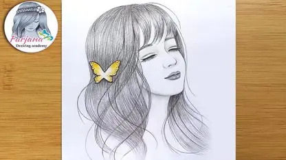 اموزش طراحی با مداد - دختر با پروانه در یک ویدیو