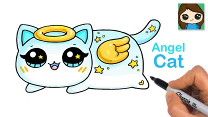 آموزش نقاشی به کودکان - ترسیم گربه فرشته با رنگ آمیزی