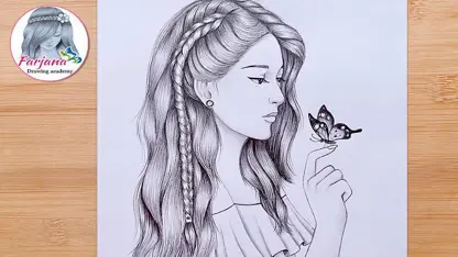 آموزش طراحی با مداد برای مبتدیان - یک دختر ناز با پروانه