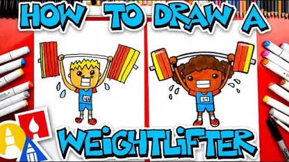 آموزش نقاشی به کودکان - کشیدن وزنه بردار با رنگ امیزی