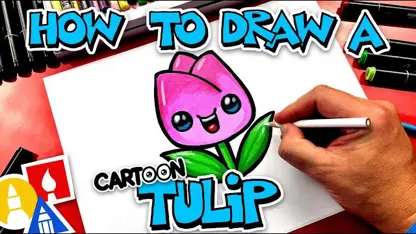 آموزش نقاشی به کودکان - یک لاله کارتونی با رنگ آمیزی