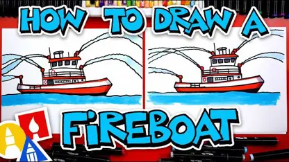 آموزش نقاشی به کودکان - یک قایق آتش نشانی با رنگ آمیزی