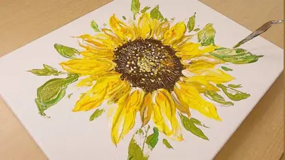 آموزش نقاشی با کاردک روی بوم برای مبتدیان - گل آفتابگردان