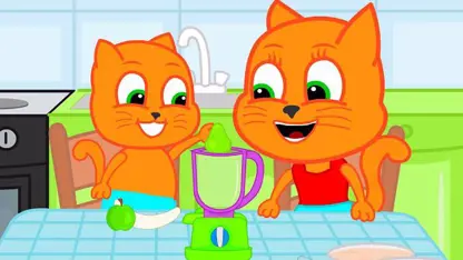 کارتون خانواده گربه با داستان - مخلوط کردن میوه ها در بلندر