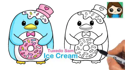 آموزش نقاشی به کودکان - بستنی دونات تاکسید با رنگ آمیزی