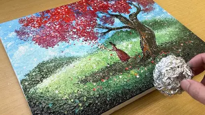 نقاشی دختر زیر درخت برای سرگرمی