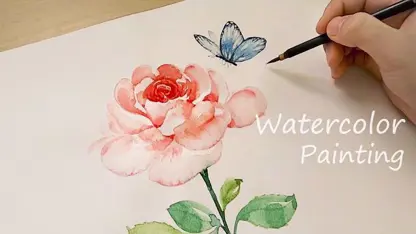 آموزش نقاشی با آبرنگ برای مبتدیان - گل رز با پروانه