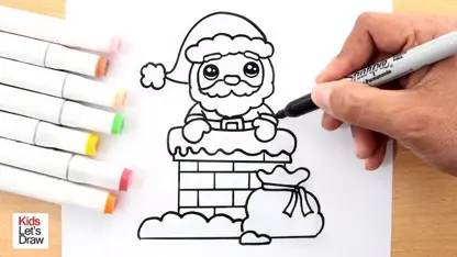 آموزش نقاشی به کودکان - بابا نوئل از دودکش با رنگ آمیزی