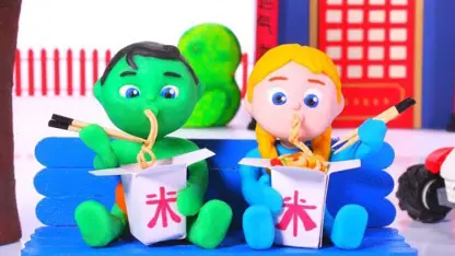 کارتون خمیری با داستان " بچه ها غذای چینی می خورند "