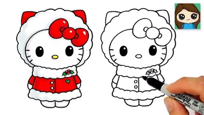 آموزش نقاشی به کودکان - هلو کیتی کریسمس با رنگ آمیزی