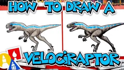 آموزش نقاشی به کودکان - دایناسور velociraptor با رنگ آمیزی