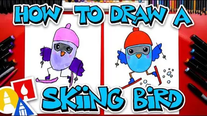 آموزش نقاشی به کودکان - پرنده اسکی خنده دار با رنگ آمیزی