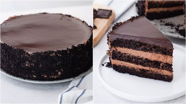 کیک خامه ای شکلاتی سه لایه