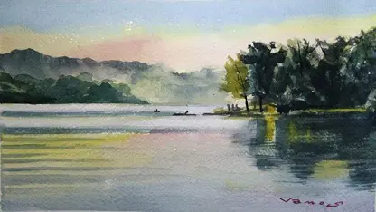 آموزش نقاشی با آبرنگ برای مبتدیان - کنار دریاچه