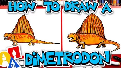 آموزش نقاشی به کودکان - دایناسور dimetrodon با رنگ امیزی