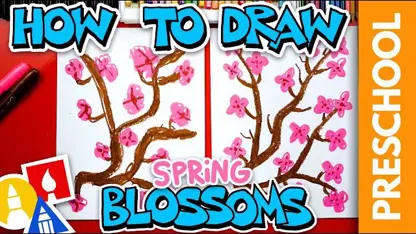 آموزش نقاشی به کودکان - شکوفه های بهاری با رنگ آمیزی
