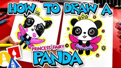 آموزش نقاشی به کودکان - یک پاندا شاهزاده پری با رنگ آمیزی