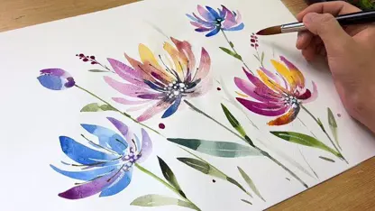 آموزش نقاشی با آبرنگ برای مبتدیان - گل های بنفش