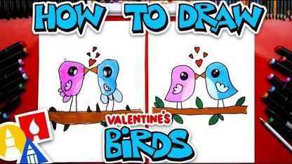 آموزش نقاشی به کودکان - پرندگان ولنتاین با رنگ آمیزی