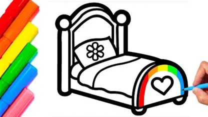 آموزش نقاشی به کودکان - تخت خواب رنگارنگ با رنگ آمیزی