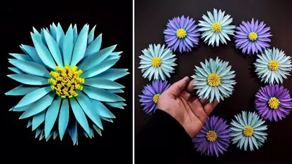 آموزش اوریگامی - گل های کاغذی بنفش و آبی