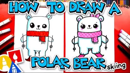 آموزش نقاشی به کودکان - اسکی خرس قطبی با رنگ آمیزی