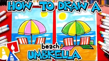 نقاشی کودکانه - چتر مخصوص ساحل با رنگ آمیزی