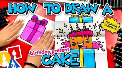 آموزش نقاشی به کودکان - کیک هدیه تولد با رنگ آمیزی