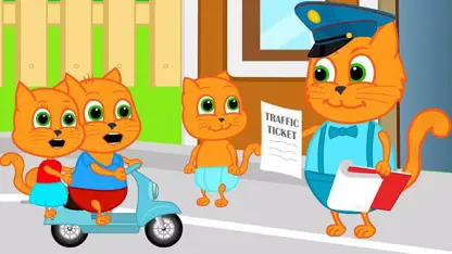 کارتون خانواده گربه با داستان - افسر پلیس جریمه نوشت