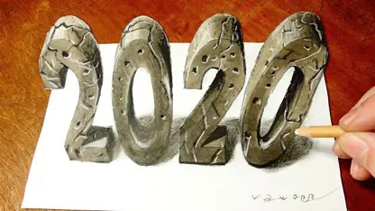 اموزش گام به گام نقاشی سه بعدی با مداد " عدد 2020 "