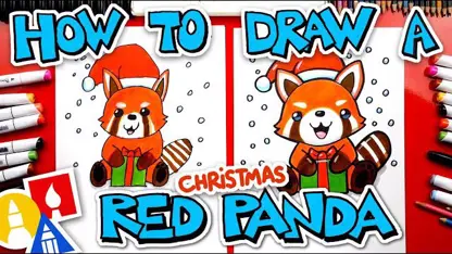 آموزش نقاشی به کودکان - پاندا قرمز کریسمس با رنگ آمیزی