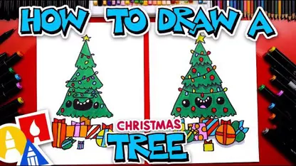 آموزش نقاشی به کودکان - درخت کریسمس کارتونی با رنگ آمیزی