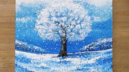 آموزش گام به گام نقاشی با رنگ اکرلیک - درخت زمستانی