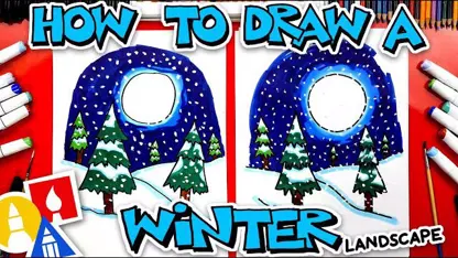 آموزش نقاشی به کودکان - منظره زمستانی با رنگ آمیزی