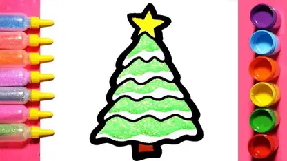 آموزش نقاشی به کودکان - درخت کریسمس با رنگ آمیزی
