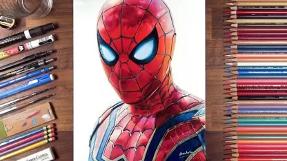 آموزش نقاشی با مداد رنگی برای مبتدیان - مرد عنکبوتی