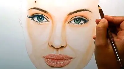 اموزش طراحی چهره با مداد رنگی " انجلینا جولی"