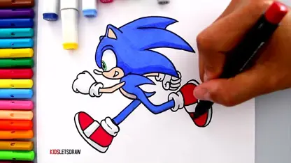 آموزش نقاشی به کودکان - سونیک در حال دویدن با رنگ آمیزی