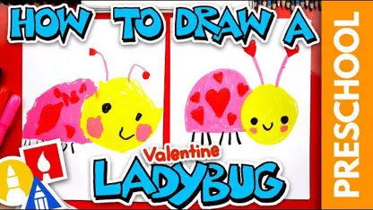 آموزش نقاشی به کودکان - لیدی باگ ولنتاین با رنگ آمیزی